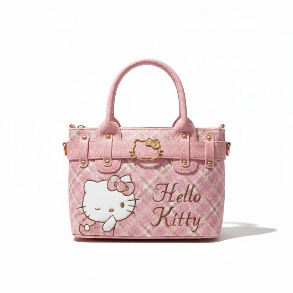 HELLO KITTY Embroidered Plaid Pink Women's  Crossbody Tote Bag  FAST SHIPPING!! - Picture 10 of 11